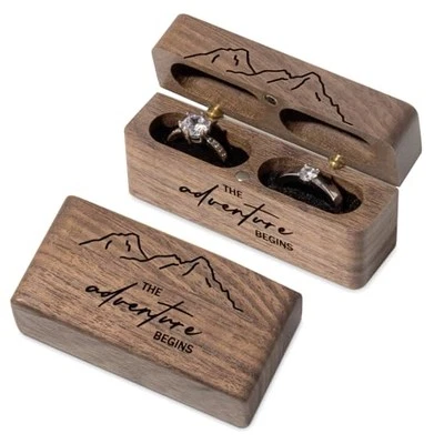 Ring Bearer Box for Wedding Ceremony Engraved Wooden Ring Holder for 2 Rings