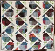Handmade Patchwork Batik Cotton Quilt “Sparrows” Size 60” X 55”