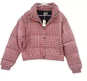 Marine Layer Meg Womens Red Plaid Puffer Jacket Snap Button Front Size M New
