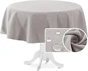 Smarcute Round Tablecloth, Linen Textured Water Repellent Stain Resistant Table Cloth Washable Decorative Fabric Table Cover for Dining/Party/Buffet/Wedding,177cm Round,Heather Taupe
