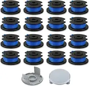 AC14RL3A String Trimmer Spool Replacement for Ryobi One+ AC14RL3A 18v, 24v and 40v Cordless Trimmers, 11ft 0.065" Auto Feed Cordless Weed Eater Spools Line with 522994001 Cap (16 Spools + 2 Caps)