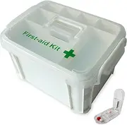 Portable handled medicine first aid box plastic medicine basic organizer holder. Family small safety emergency medical storage box kit travel, car, home, camping, office, vehicle + pill cutter (empty)