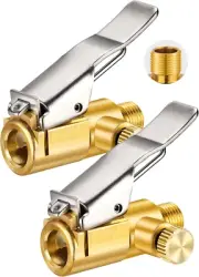 Brass Locking Tire Air Chuck Adapter Set with Clip and Release Button, 2-Pack