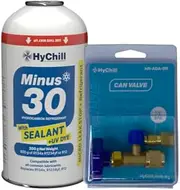 HyChill Minus 30 *Bundle* Low GWP Hydrocarbon Refrigerant – 200g Can with Sealant & UV Dye and Can Valve