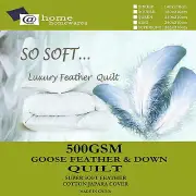 Winter Weight 500GSM White Goose Feather Down Quilt Doona Duvet Cotton Cover