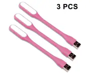 3Pack Mini USB LED Light Lamp, USB Light for Laptop Computer Keyboard, Flexible Reading Light, USB Powered LED Light, Portable USB Laptop Light - Pink