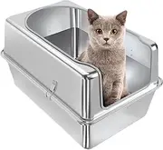 BYVCUI Stainless Steel Cat Litter Box, Metal Cats Toilet Portable Bedpan, Rust-Resistant, Odor-Control, Easy to Clean, Round Edge, Litter Pan Anti Splashing for Cats Kittens (53 * 33 * 30cm)