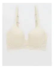[Aerie] Sunnie Full Coverage Lightly Lined Bloom Lace Trim Bra in Cream