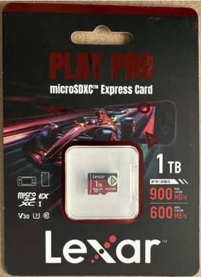 Lexar 1TB PLAY PRO microSDXC ™ Express Card , for Nintendo Switch 2 in hand