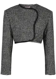 Nue Studio Houndstooth Cropped Wool-blend Blazer - Black And White - 10 10