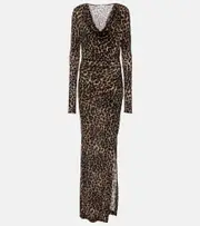 [Blumarine] Blumarine Leopard-print wool jersey maxi dress AU 4 brown