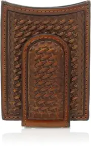 Nocona Western Mens Wallet Money Clip Leather Weave Embossed Tan