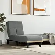 Chaise Longue Dark Grey Fabric Recliner Sofa Chair for Living Room, Convertible Upholstered Indoor Lounge with Arm, Contemporary Small One-Person Velvet Couch Bed, 55cm Seat Width, Elegant & Sturdy