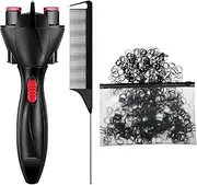 Automatic Hair Braider with 800 Mini Rubber Bands, Tail Comb & Electronic Braiding Machine - Roller Styling Tool for Tangling (Black)