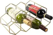 Small Gold Wine Rack 9 Bottle Holder Countertop - No Need Assembly Modern Metal