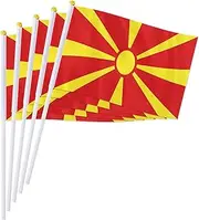 PTEROSAUR 100 Pack North Macedonia Handheld Flag, 5.5x8.2 Inch Macedonian National Small Flags, The Republic of North Macedonia Hand Held Stick Waving Flag (100)