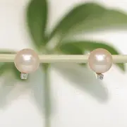 14k White Gold Sparkling Diamond; Genuine Peach Cultured Pearl Stud Earrings TPJ