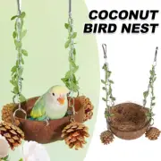 Coconut Birdhouse Swing Hammock Toy for Birds Natural Wooden Nest for Parrots