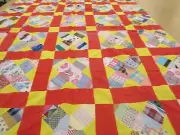 Patchwork Quilt Top Fabrics Twin Full 65 In x 75 In Machine Pieced Greek Cross?