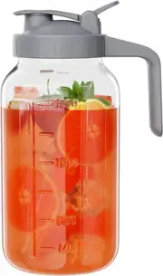 Glass Mason Jar Pitcher, 64 Oz Wide Mouth Jug with Pour Spout Handle