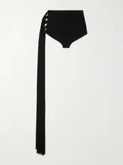 [ANN DEMEULEMEESTER] ANN DEMEULEMEESTER - Xana Buckled Fringed Stretch-crepe Shorts - Black - large large Black