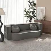 Elemango Folding Sofa Bed Twin- 2 in 1Convertible Folding Sofa Bed, Fold Out Couch with Pillows, High-Density Foam Floor Mattress, Versatile Lazy Lounge Sofabed for Living Room/Guestroom/Dorm, Grey