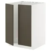 METOD base cabinet for sink + 2 doors, white/Havstorp brown-beige, 60x60x80 cm