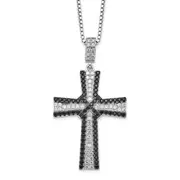 Sterling Silver Brilliant Embers Rhodium-Plated 124 Stone 18 Inch Black And White Micro Pav Cz Cross Necklace With 2 Extender