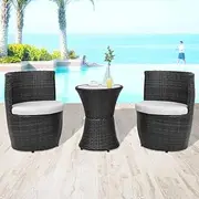 3 Piece Bistro Set with Cushions Poly Rattan Black,Outdoor Furniture Sets 14.1KG-43112