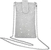 [Zercart] Mini Evening Handbags Sparkly Rhinestone Purses - Cellphone Crossbody Bag, Cocktail Wedding Engagement Bag Women Metal Mesh Crossbodybag For Prom Bridal Night Wedding Daily Shopping