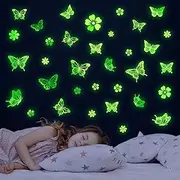 Glow in The Dark Butterfly Wall Decals Green Luminous Butterfly Wall Stickers Wall Art Butterfly Decor DIY Wall Decals for Kids Girls Bedroom Bathroom Decorations