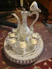 Turkish Tea Set, Vintage Turkish Teapot Set with 6 Coffee Cup and Tea Tray Decor