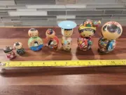 Vintage Set of 7 Miniature Kokeshi Bobble Doll Lot