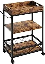 Trolley on Wheels Bar Carts for The Home, Bar Cart, Serving Cart with Wheels, 3 Tier Bar Cart with Wine Rack, Wheel Locks Service Carts(Brown)