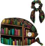 [YTYVAGT] Scrub Caps Women,Scrub Hats Suitable for Women,Bookcase Full of Different Books