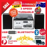Stereo System Turntable Vinyl Cassette Recorder USB CD Bluetooth Record Player