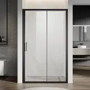 ELEGANT Matte Black Shower Door 120x190cm with Shower Base and Silver Waste