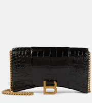 [Balenciaga] Balenciaga Hourglass croc-effect leather wallet on chain One Size black