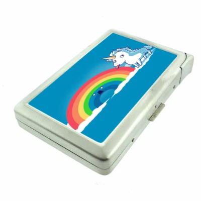 Tasty Rainbow Unicorn Em1 Cigarette Case with Built in Lighter Metal Wallet