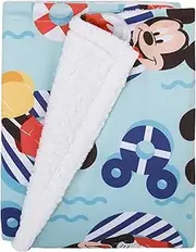 Disney Mickey Mouse Summertime Splash Blue, Orange, Yellow, and White Super Soft Sherpa Baby Blanket