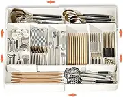 SNSUTY Cutlery Drawer Organiser, Cutlery Tray for Kitchen, Adjustable Kitchen Drawer Organiser Utensil for Spoons Forks Knives