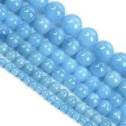 [Hamthuit] Natural Stone Beads Smooth Round Jades Beads for Jewelry Making Charm Bracelet Necklace Accessories Sky Blue Beads 12mm- About 30pcs