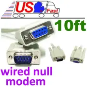 10ft long DB9pin Male-Female Null Modem Cross/Nul wired,Serial RS232 Cable/Cord