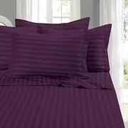 Elegant Comfort Silky-Soft 1500 Thread Count Egyptian Quality Wrinkle-Free 4-Piece Stripe Sheet Set, Queen, Purple