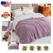 Elegant Purple Herringbone King Size Blanket - Soft Sherpa Fleece, 108x90 Inches
