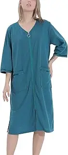 [Panegy] Men/Women Couple Zipper Front Housecoat Short Sleeve & Half Sleeve Zip Nightgown Long Houedress with Pockets Fashion V Neck Zipper Nightshirt for Sleep XL