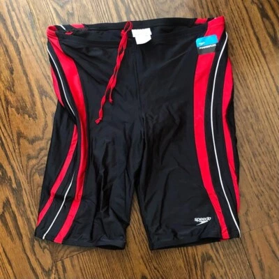 SPEEDO Performance Race Tech II Black and Red Mens Competition Jammers Sz 38 NWT