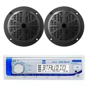in-Dash Marine Bluetooth Receiver, 2x 5.25'' 100W 2-Way Boat Audio Black Speaker