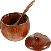 KICHOUSE Wooden Condiment Pot with Lid Spoon Versatile Seasoning Jar for Kitchen Salt Box for Fruits Sauces Spices for Home Dining Outdoor Use
