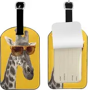 UESEU Cute Giraffe Luggage Tag for Suitcases,Animal Yellow PU Leather Baggage Tags Bag Tags Travel Id Label for Luggage Women Men -1 Piece
